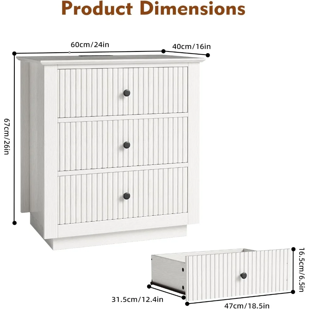 مجموعة منضدة واسعة مقاس 24 بوصة مكونة من 2 مع قاعدة شحن، ومنضدة ليلية مخددة مع 3 أدراج، وخشب حديث بجانب الطاولة #2