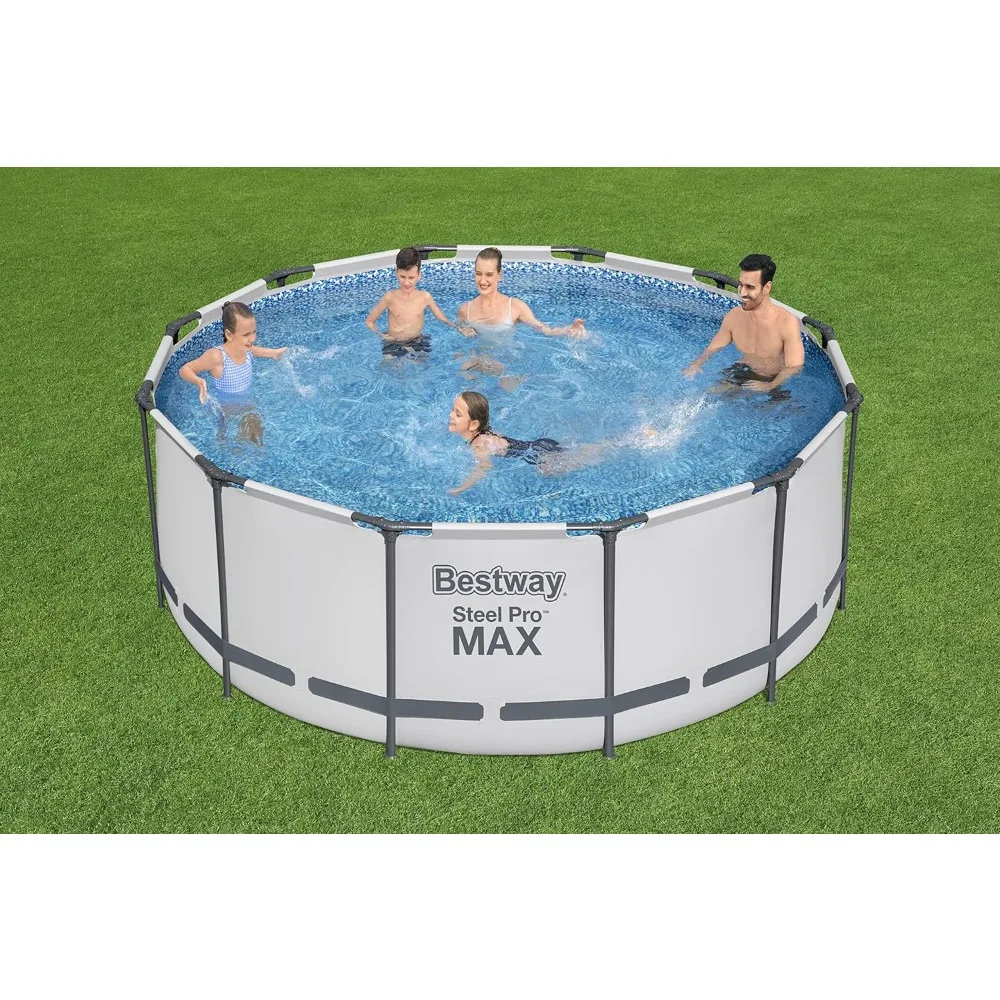 MAX Frame Pool Complete Set with Filter Pump, Diameter 366 x 122 cm, Light Grey, Round