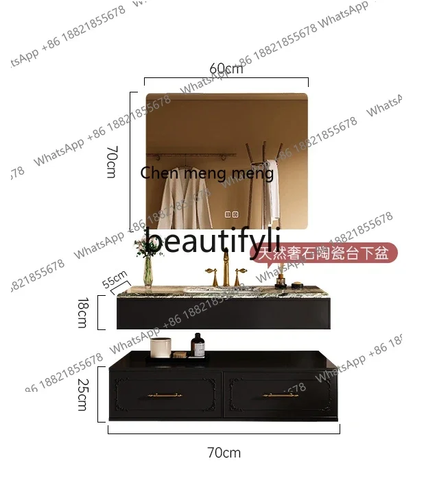 

Q Platinum diamond luxury stone ceramic basin light luxury style rubber wood bathroom cabinet washstand