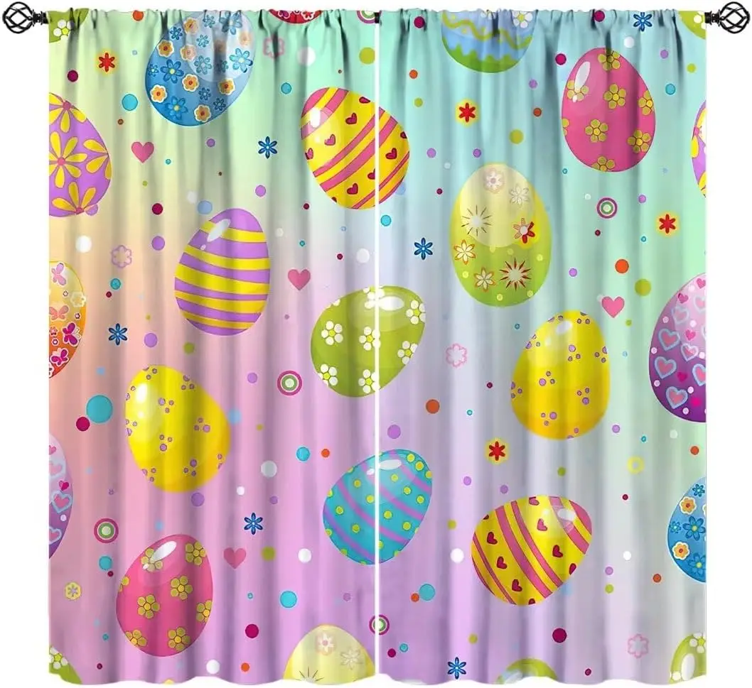 Easter Eggs Curtains, Spring Colorful Eggs Confetti Happy Easter Print Window Drapes for Kids Boys Girls Bedroom Living Room