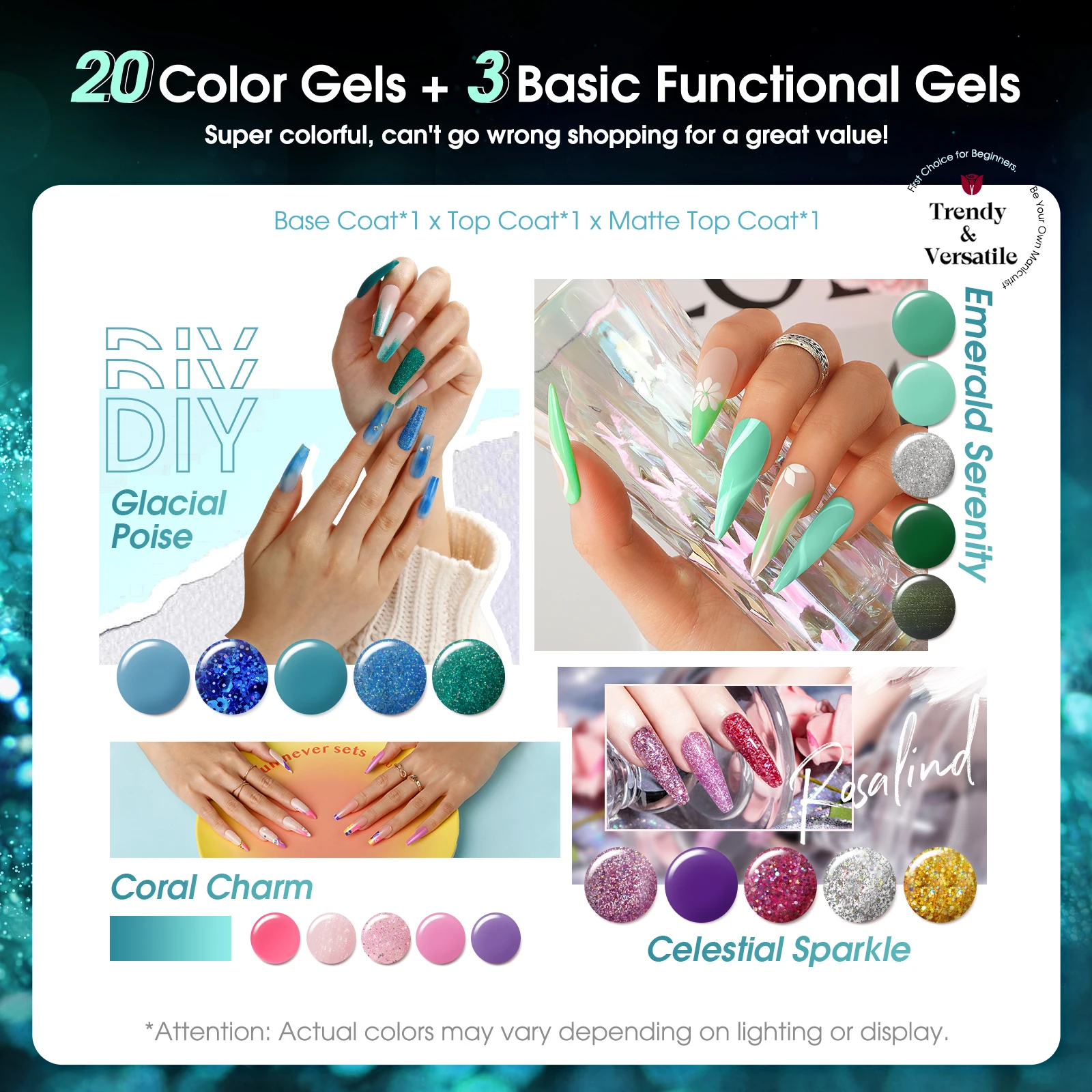 ROSALIND Green Blue Colors Series Nail Gel Set-23pcs Gel Nail Polish Soak Off 5ml Hybrid Semi Permanent Need UV/Led Cure