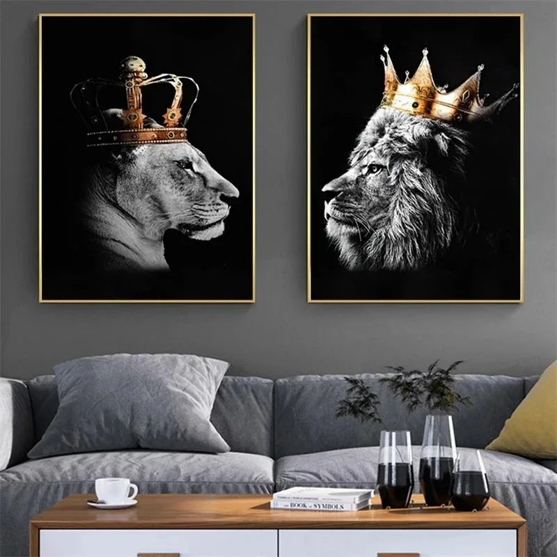 

Entrance black and white lion living room sofa decoration painting animal mural canvas painting