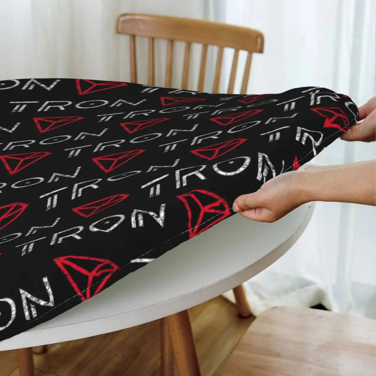 Tron TRX Distressed Crypto Trader Logo Waterproof Round Tablecloth Oilproof Table Cloth for Kitchen Events Dining Table Cover