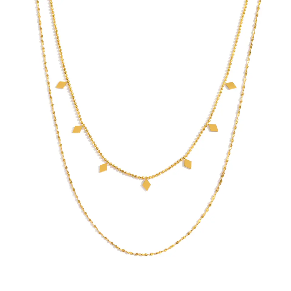 Gold layered necklace set with three chains
