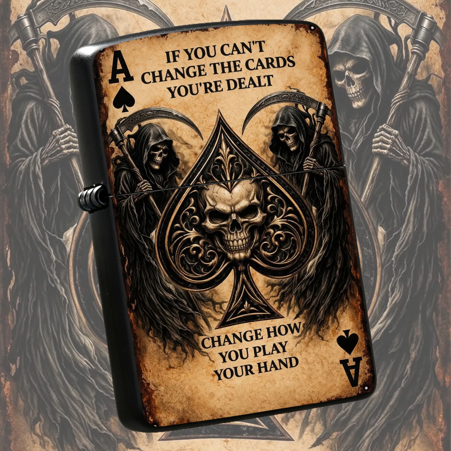 Ace Of Spades Grim Reaper Themed Lighter Vintage Retro Style Unique Cool Gothic Decor For All Scenarios Practical Stylish Accessory Great Personal Gift Choice For Daily Use Gatherings Outdoor Activities And Home Display A Humorous And Inter