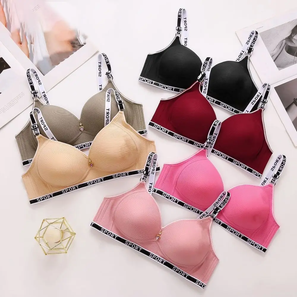 Sujetador inalámbrico cómodo con pedrería y escote en V profundo, sin costuras, con espalda hermosa, tallas grandes, para mujer, bralette con letras, push-up, para chica