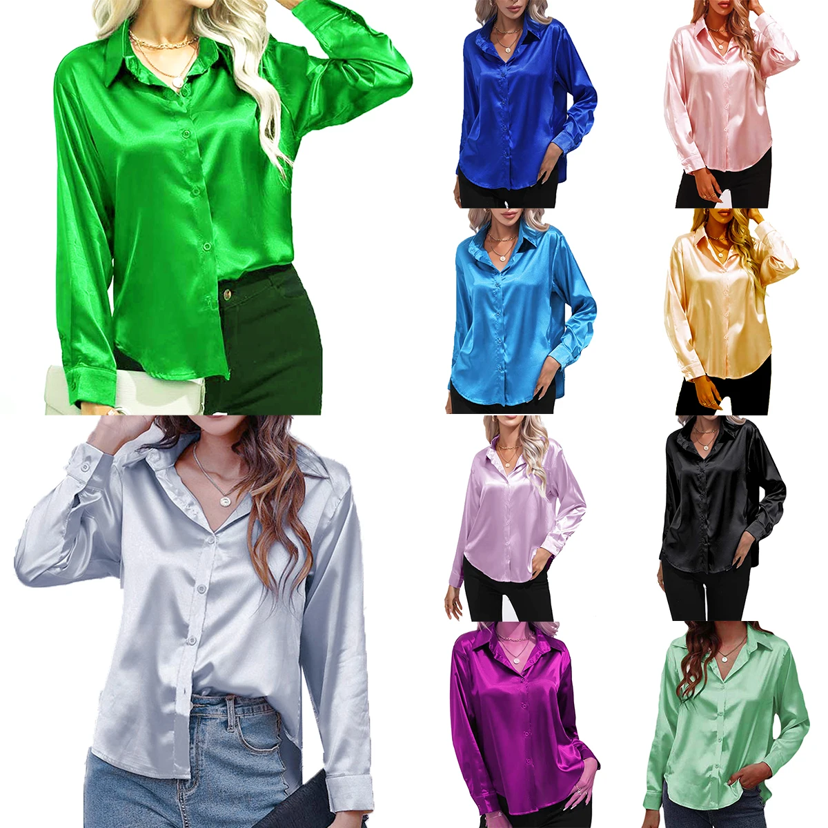 40 Colors Oversize Women Shirts Solid Plain White Black Green Red Blue Pink Yellow Gold Purple Blouse Casual Business Barry Wang