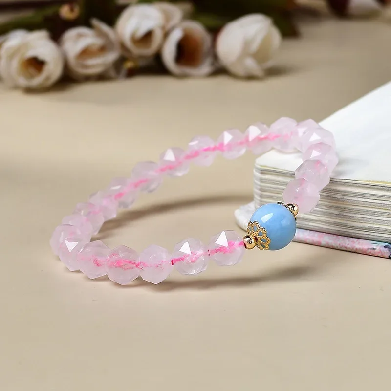 

Natural Pink Crystal Aquamarine Bracelet Ladies Light Luxury Fashion Lucky Bracelet