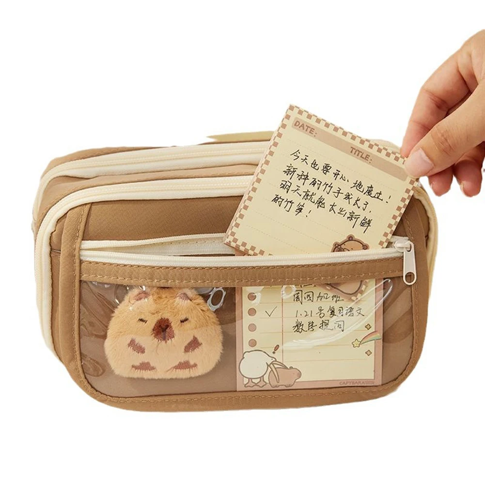 9-Layer Cute Pencil Bag with Stickers Kawaii Zipper Pencil Case Large Capacity Capybara Stationery Holder Bag School Supplies