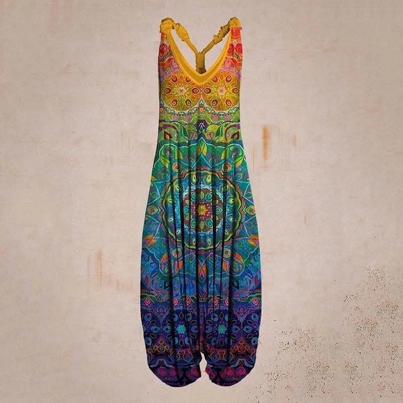 Nieuwe Vrouwen Mouwloze Print Casual Bib Jumpsuit