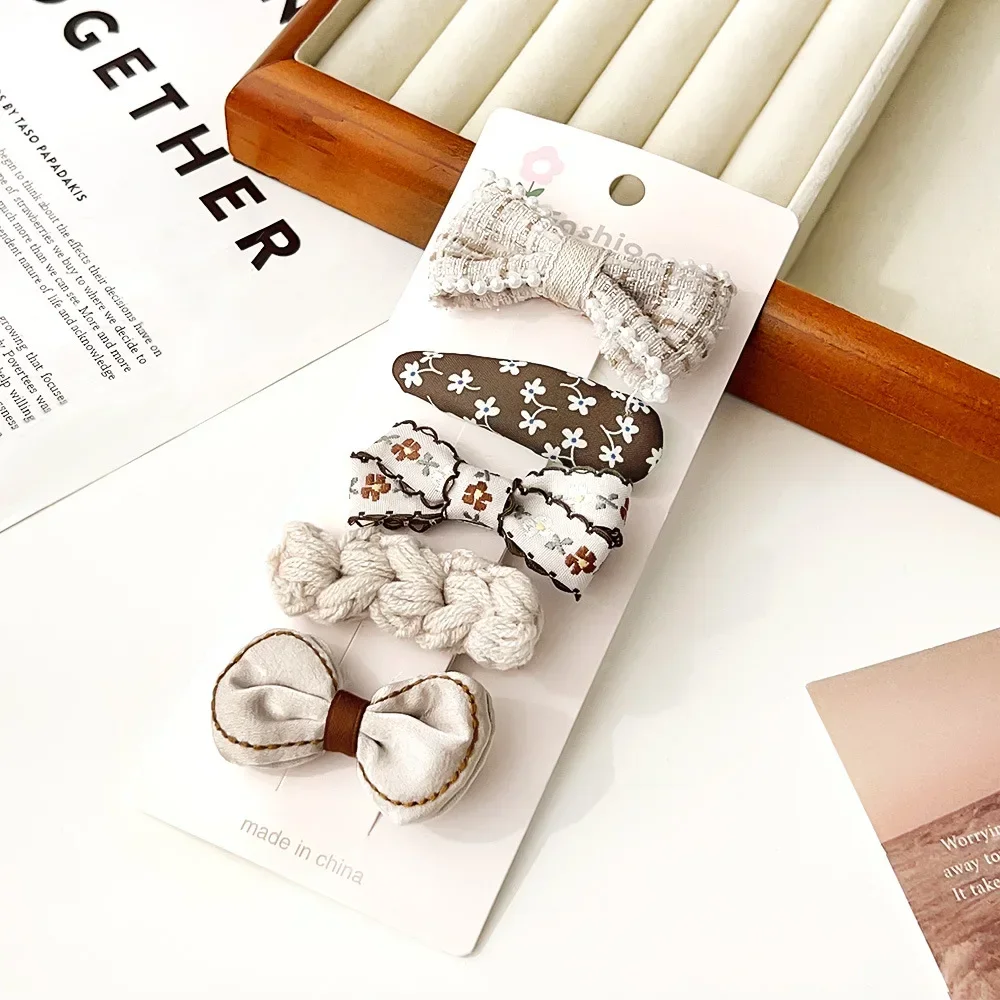 

3/5 шт. бежевые заколки для волос для детей, милые мультяшные бантики в форме цветов, модные заколки-зажимы для детей, кавайные украшения для головы малышей