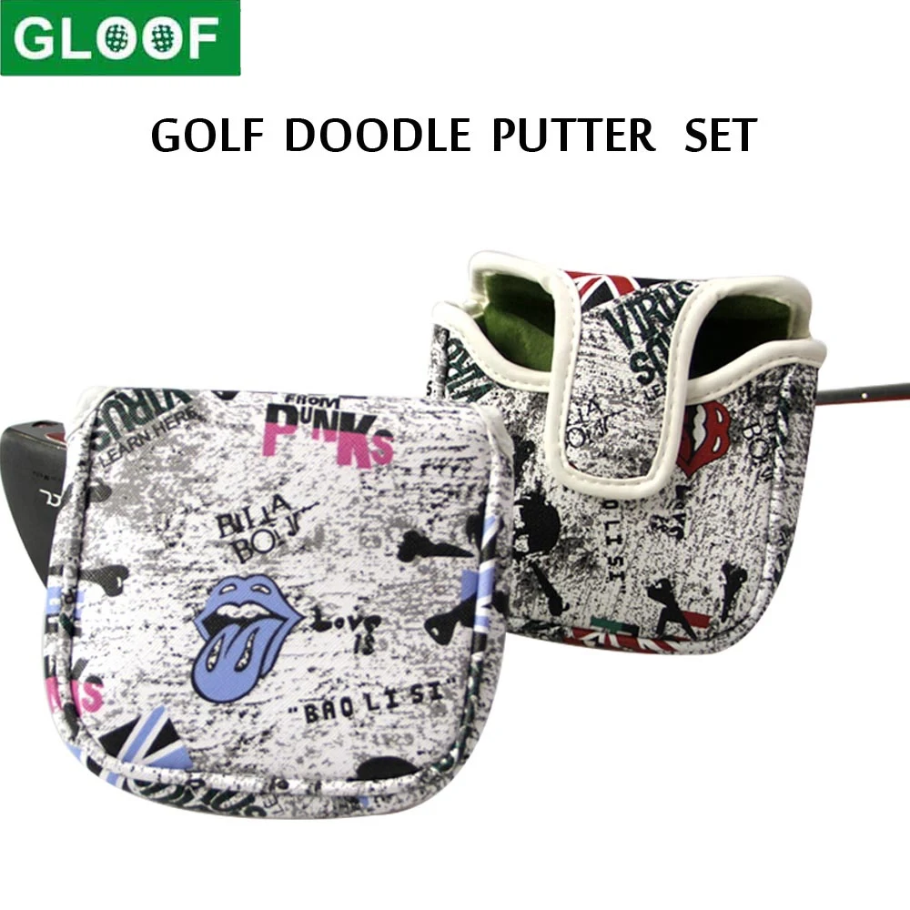 Waterproof golf mallet putter headgear square graffiti pattern PU leather with magnetic buckleoodle pattern headgear