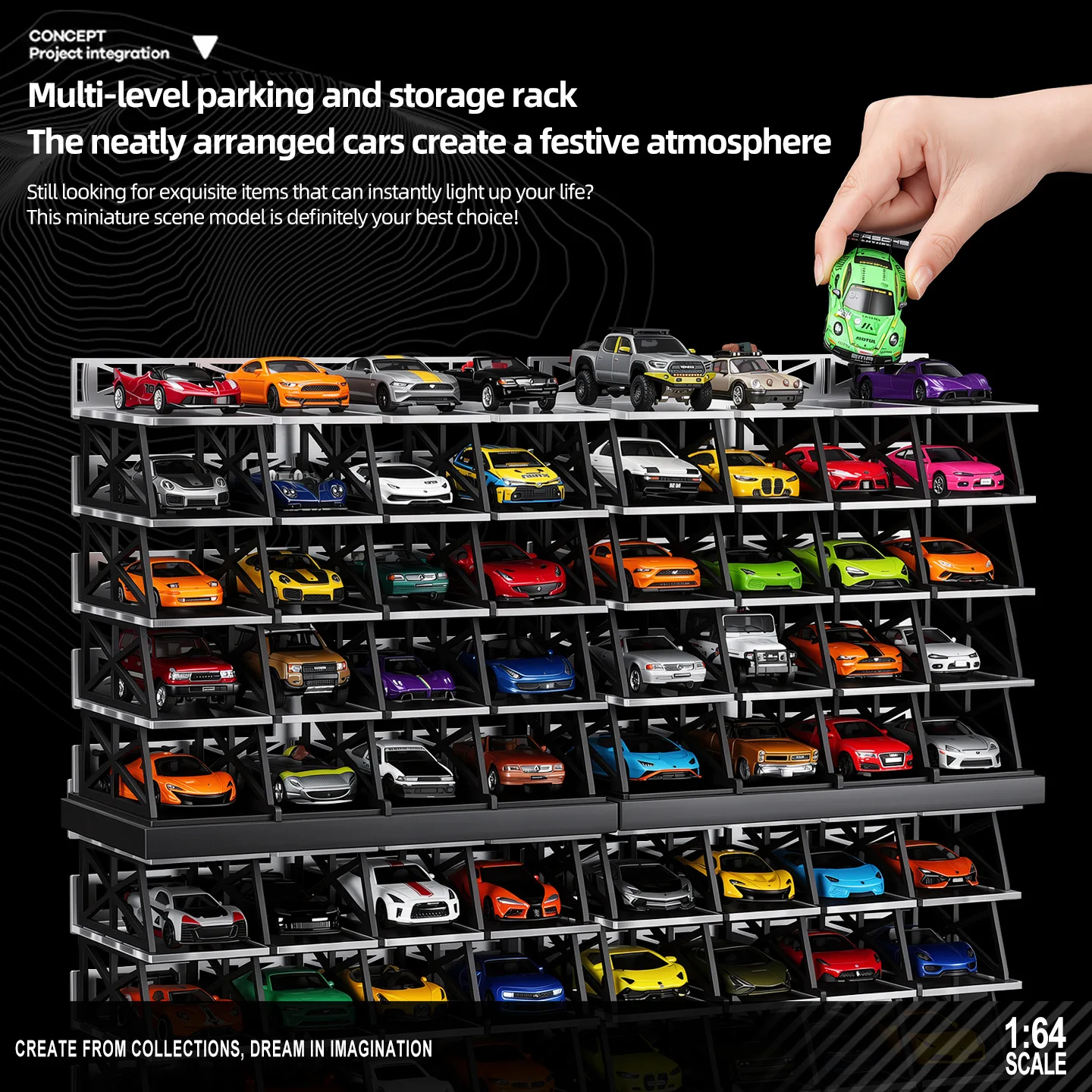 Collector 1:64 Scale Easy Assembly Multi-Level Garage – Acrylic Display Rack, 3 or 5 Tiers Optional, Desk Stand for Diecast Cars