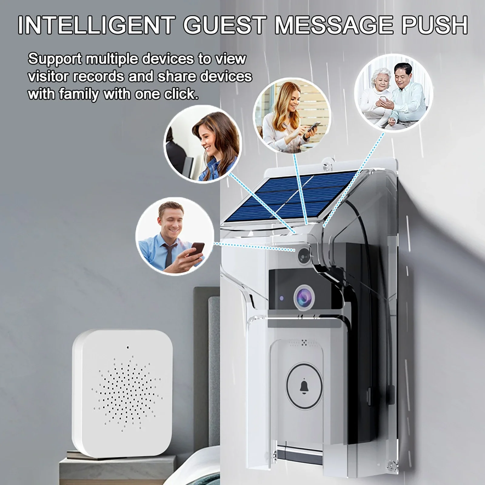 Outdoor Wireless Doorbell with Solar Cover Camera Mobile App Wireless Wifi Remote Control Home Surveillance Video Intercom