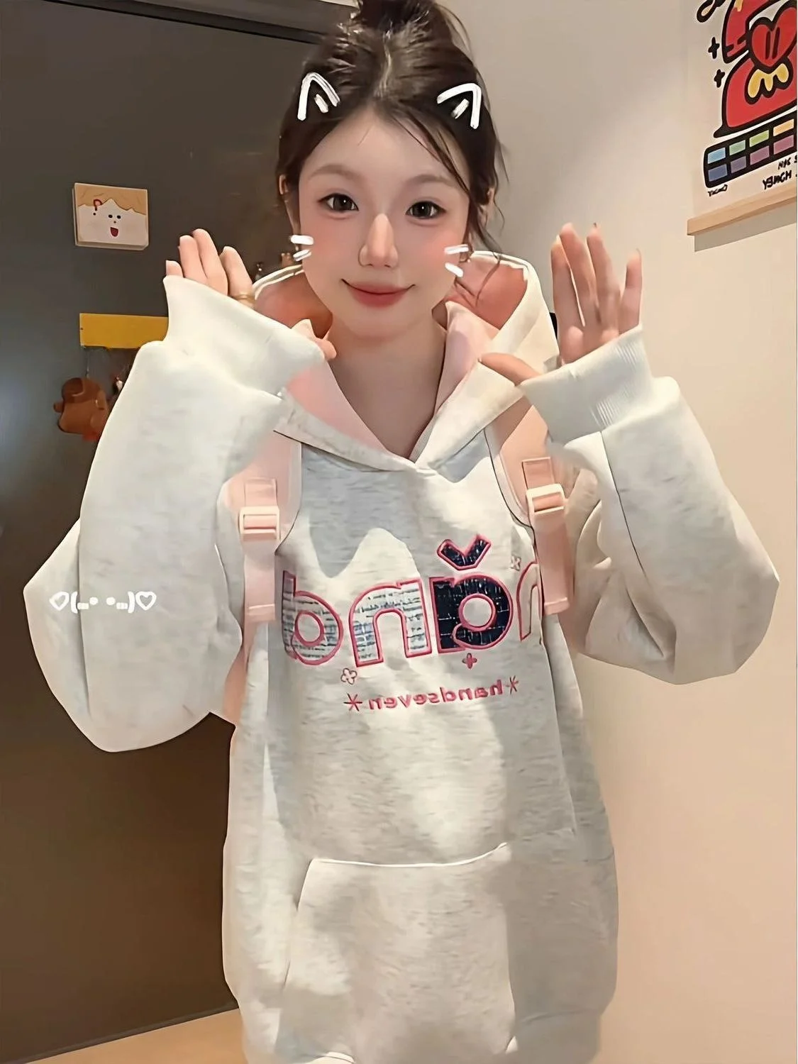 

Retro American Snowflake Letter Embroidery Hoodie Women's Autumn Winter Thickened Design Couple Loose Outerwear