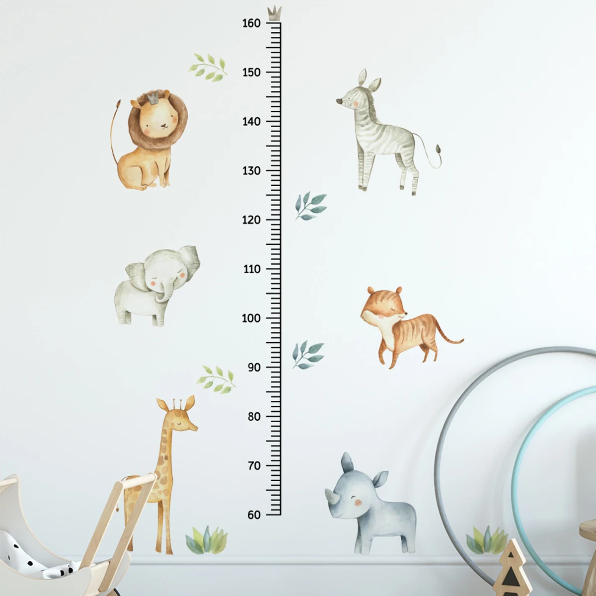 Cartoon Cute African Animal Height Stickers Nordic Style Children's Room Wall Stickers Pvc Children's expo wall sticker