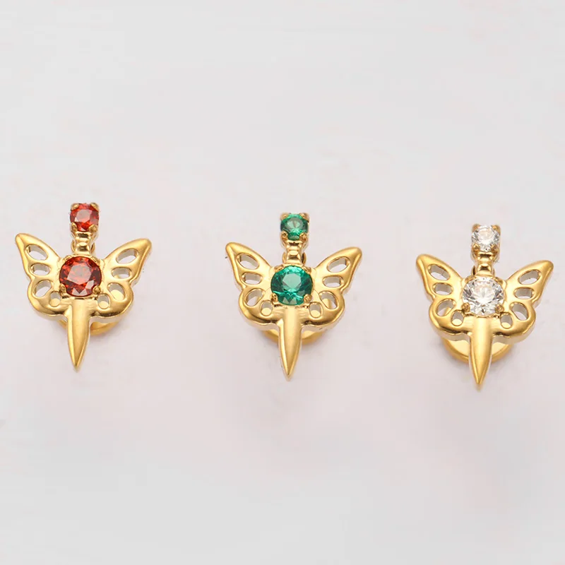 ZOOR ASTM F136 التيتانيوم فراشة خنجر شقة الظهر Labret السيف قرط الاذن المرصع الغضروف اللولب الزنمة الأذن مربط الغضروف ثقب