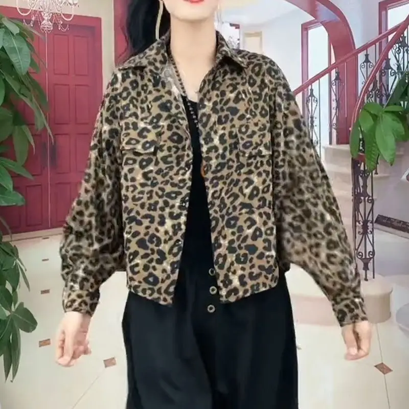 FAVRE Leopard Batwing Sleeve Bomber Jacket Women Loose Fashion Short Button Coats Female Autumn Vintage Casual Outwear Tops