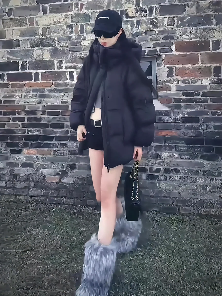 

Women's Thiened White Du down Puffer Jaet Winter Coat Hooded Warm Sli Sweet Sle Regular Length No Brand