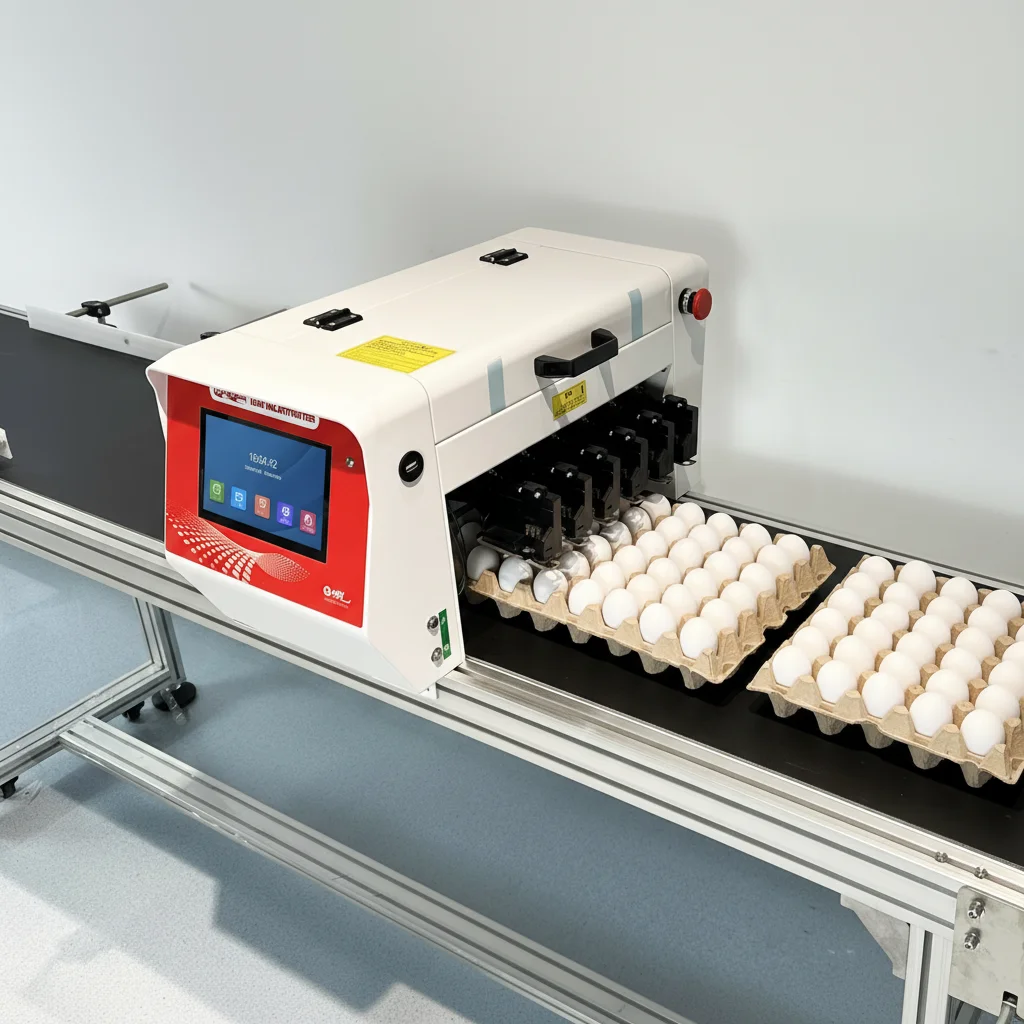 High Speed 6 Printer Heads Egg Online Date Batch Coding Tij Printer with Conveyor Belt
