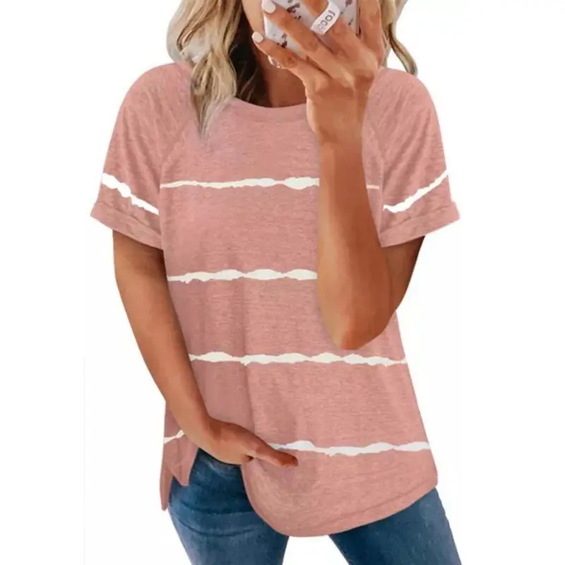 Vrouwen \ 'S Zomer Casual T-shirt Streep Korte Mouw Lady Fashion Loose Fit Blouses Top