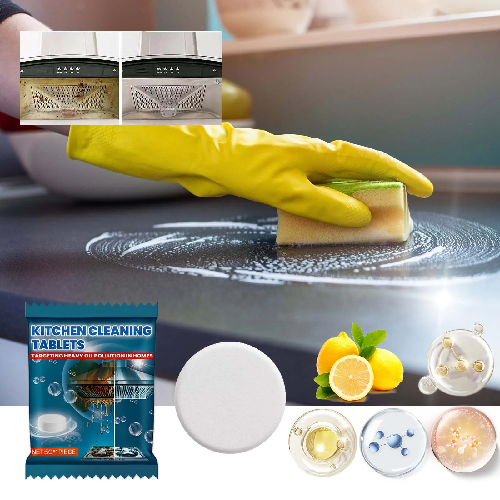 Kitchen Cleaning Effervescent Tablets Fast Dissolving Heavy Oil Stain Remover Oven Oil Stain Decontamination Cooktop Cleaner