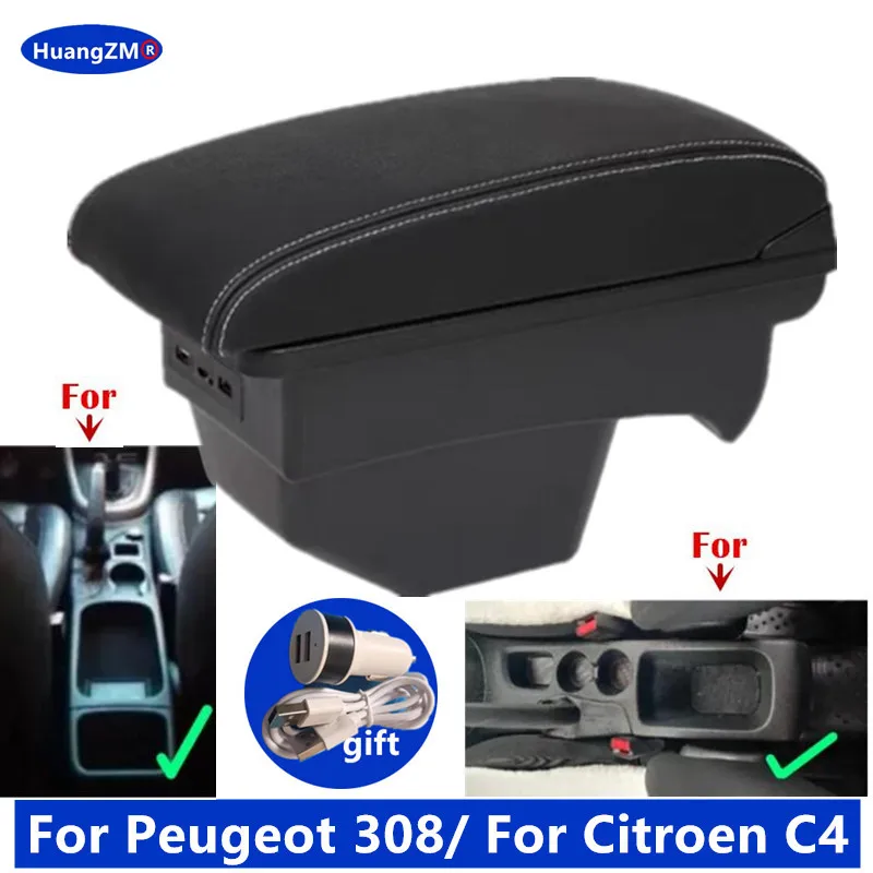 

Car Armrest For Peugeot 308 T7 SW Armrest Box For Citroen C4 Retrofit Parts Storage Box USB Accessories 2008 2009 2010 2011 2012