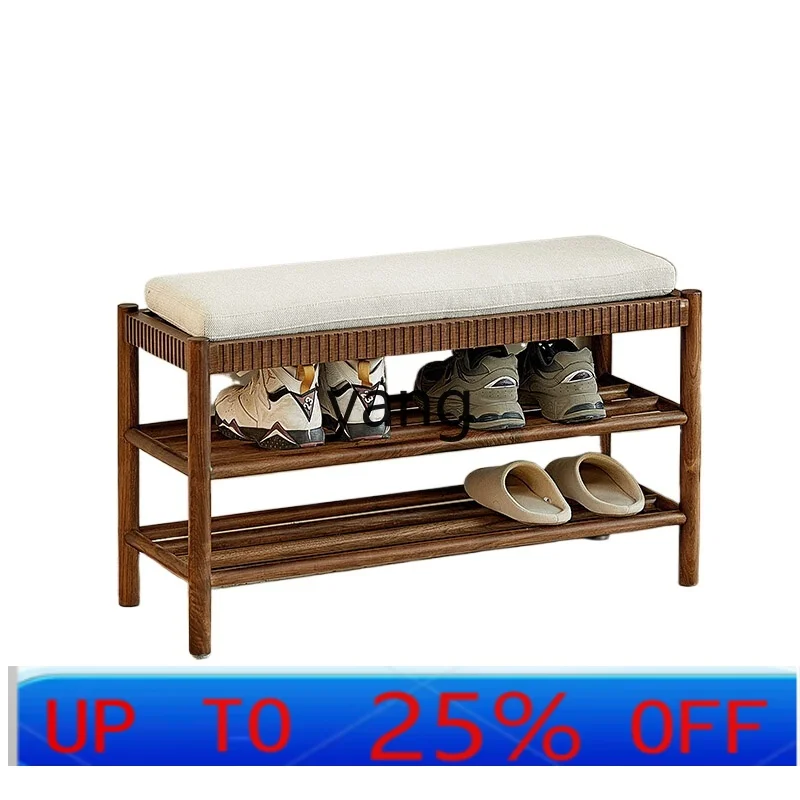 

LH black walnut shoe changing stool integrated solid wood home door low stool shoe rack