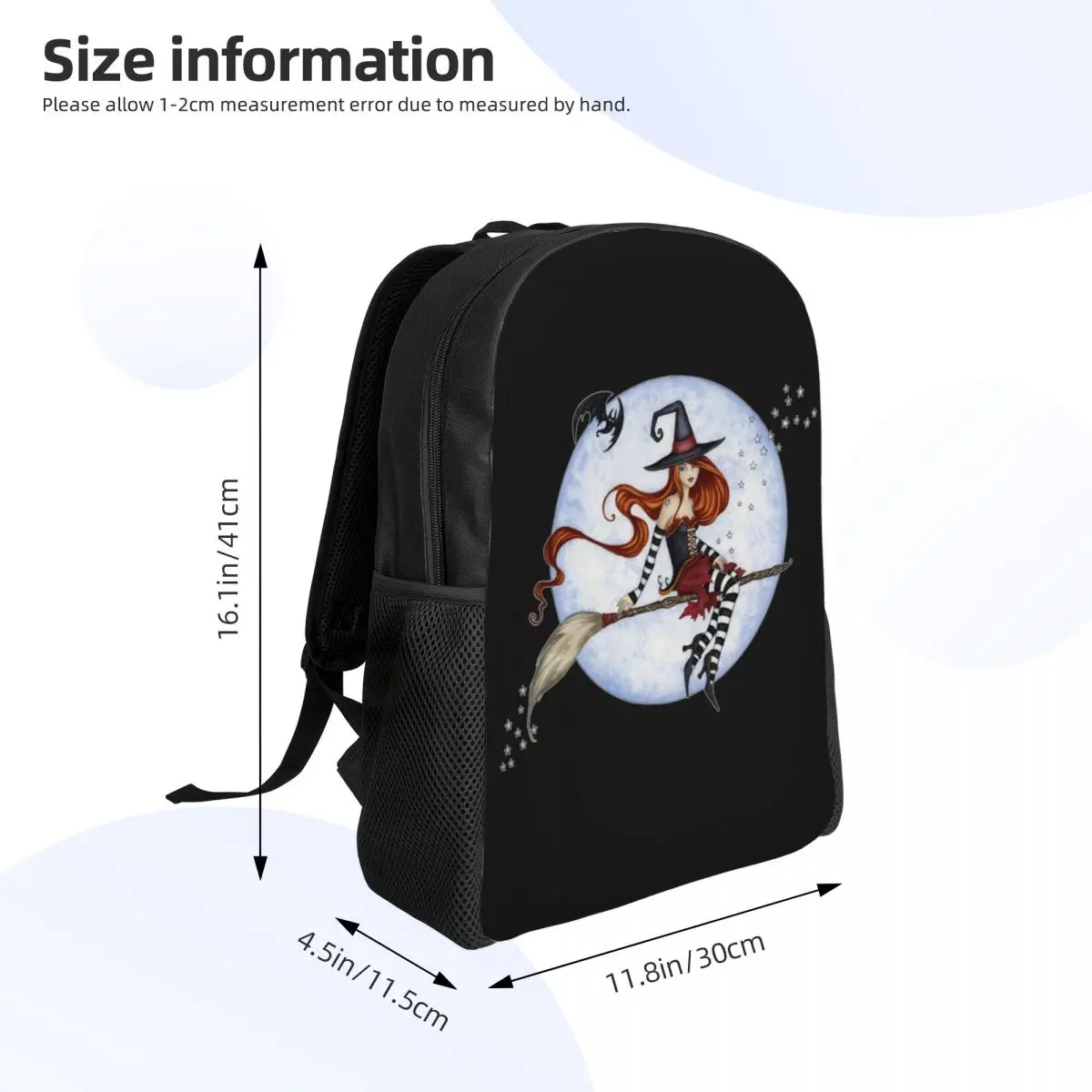 Halloween Witch Moonlight Ride Laptop Backpack Men Women Fashion Bookbag for College School Students Goth Occult Bags