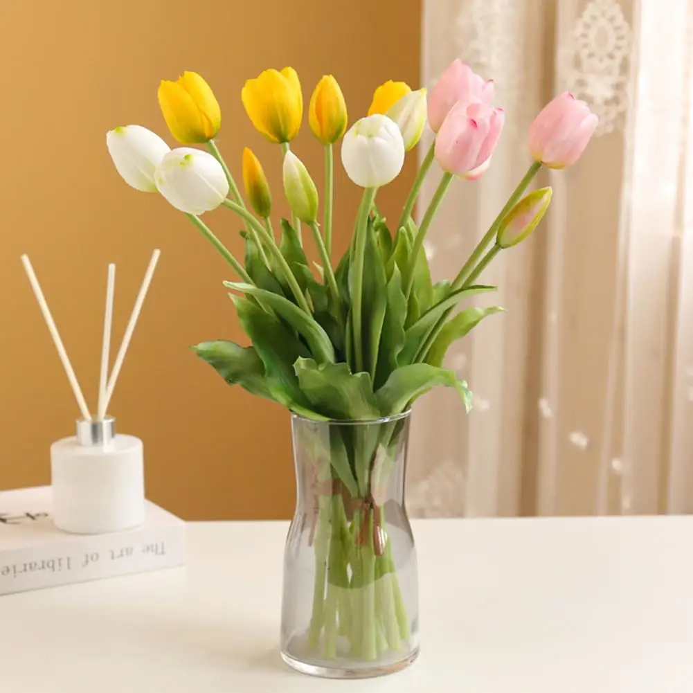 Fake Flower No Watering Artificial Tulips PE Hands Feeling Shooting Props Non-fading 5 Tulips Simulation Flower Home Decoration