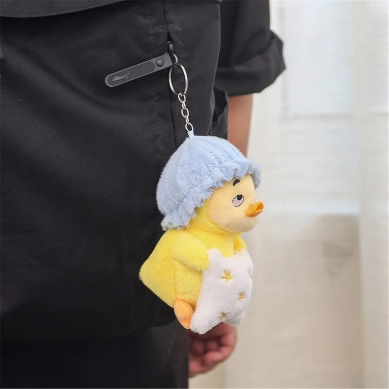 Duck Pendant Key Holder 14cm Plush Animal Carkey Chain Backpack Decoration Handbag Accessories Students Favor Present Dropship