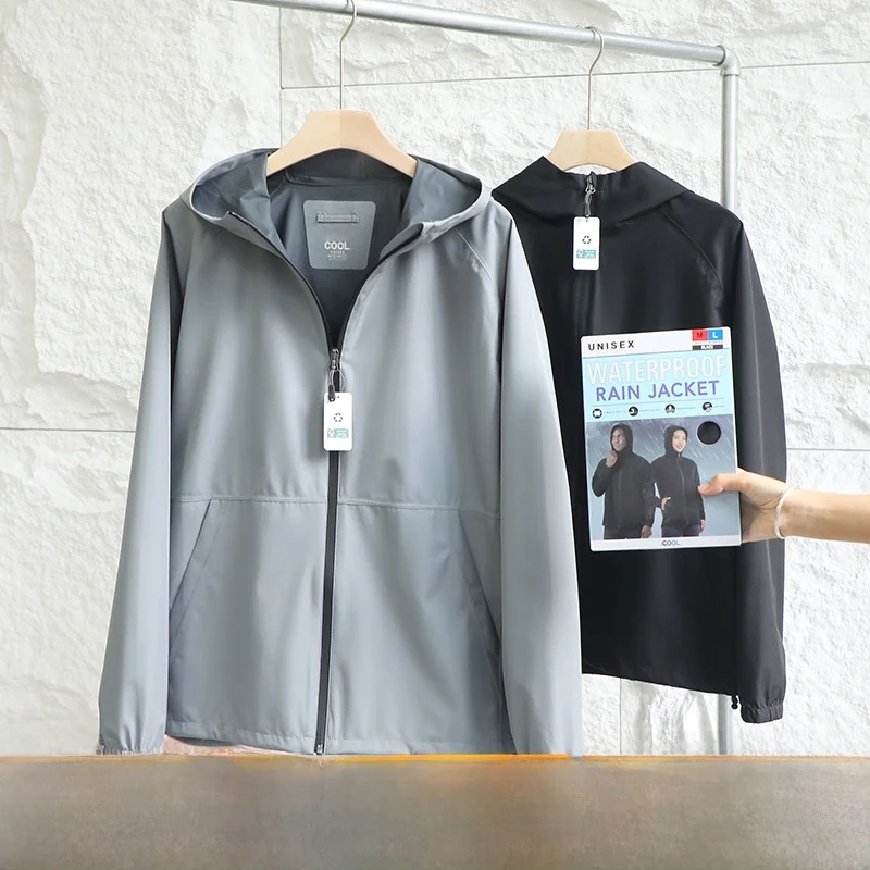 

Waterproof Breathable Outdoor Jaet Men's Women's Hooded Full Glue Raincoat Faionable Urban Sle Stand Fit Four Seasons