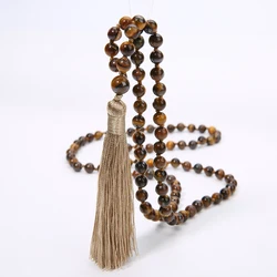6mm Yellow Tiger Eye Mala Beads Necklace - Serene Meditation Aid with 108 Knotted Japa Mala Beads & Dazzling Tassel Detail