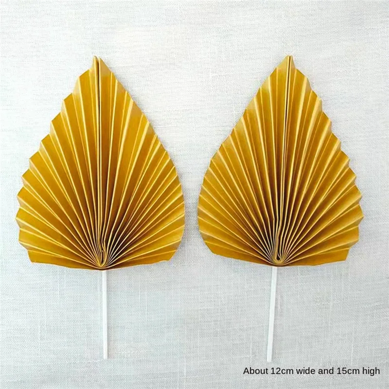 AT29-12Pcs ورقة أوراق النخيل كعكة عيد ميلاد القبعات العالية مروحة ترك أوراق الصفصاف كعكة الديكور DIY بها بنفسك كعكة إدراج الزينة