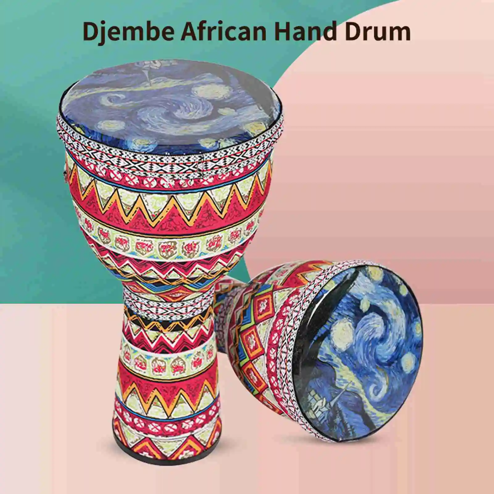 African Hand  8 Inch Portable Djembe  Percussion Instrument with Colorful Art Patterns for Children Light Tambourine