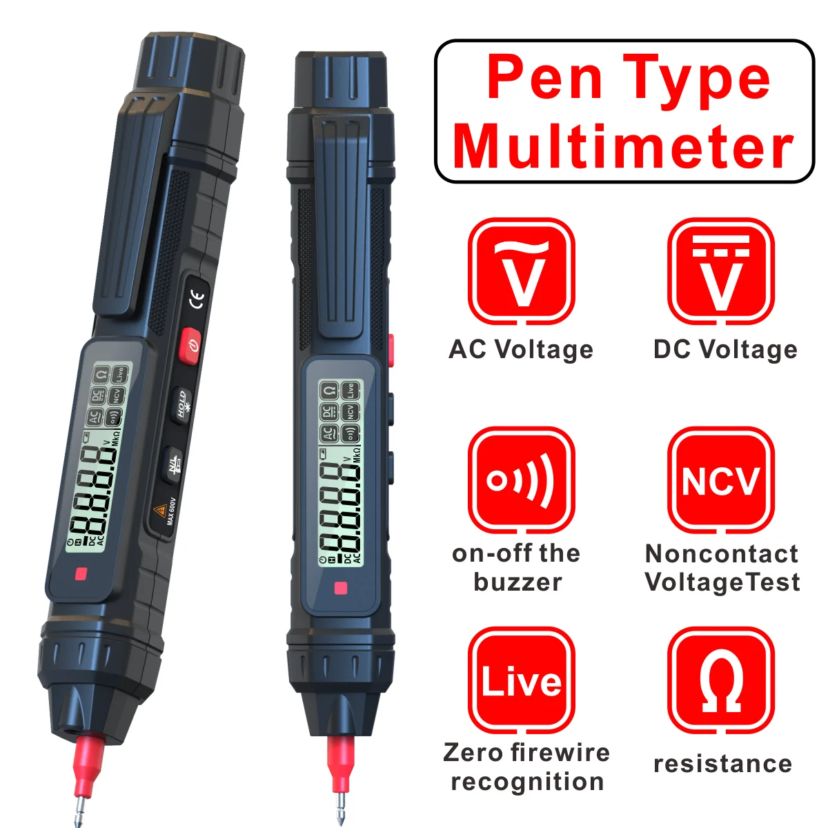 Digital Multimeter Pen-type Voltage Tester With NCV, Continuous Measurement Of AC/DC Voltmeter, Resistance, Measurement Of On-of