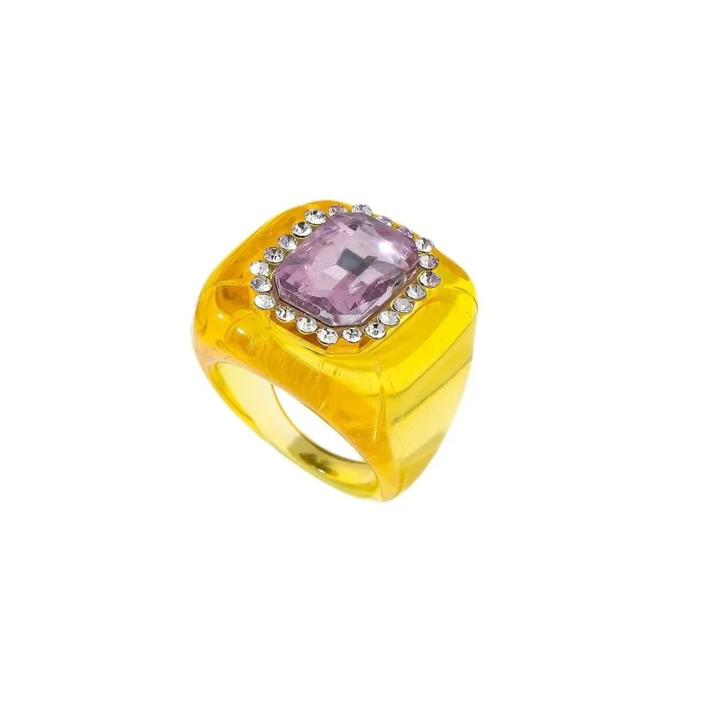 Fashion Resin Rhinestones Ring Colorful Geometric Finger Ring Elegant Jewelry Three-dimensional Square Ring for Women