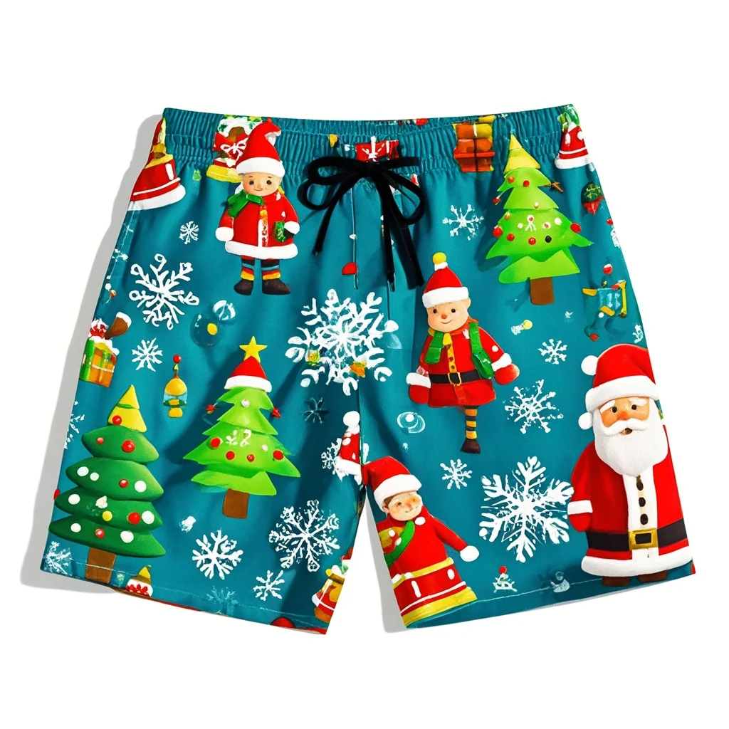 Fashion 3D Merry Christmas Printing Beach Shorts Santa Claus Xmas Christmas Trees Graphic Swimming Shorts Men Funny Board Shorts