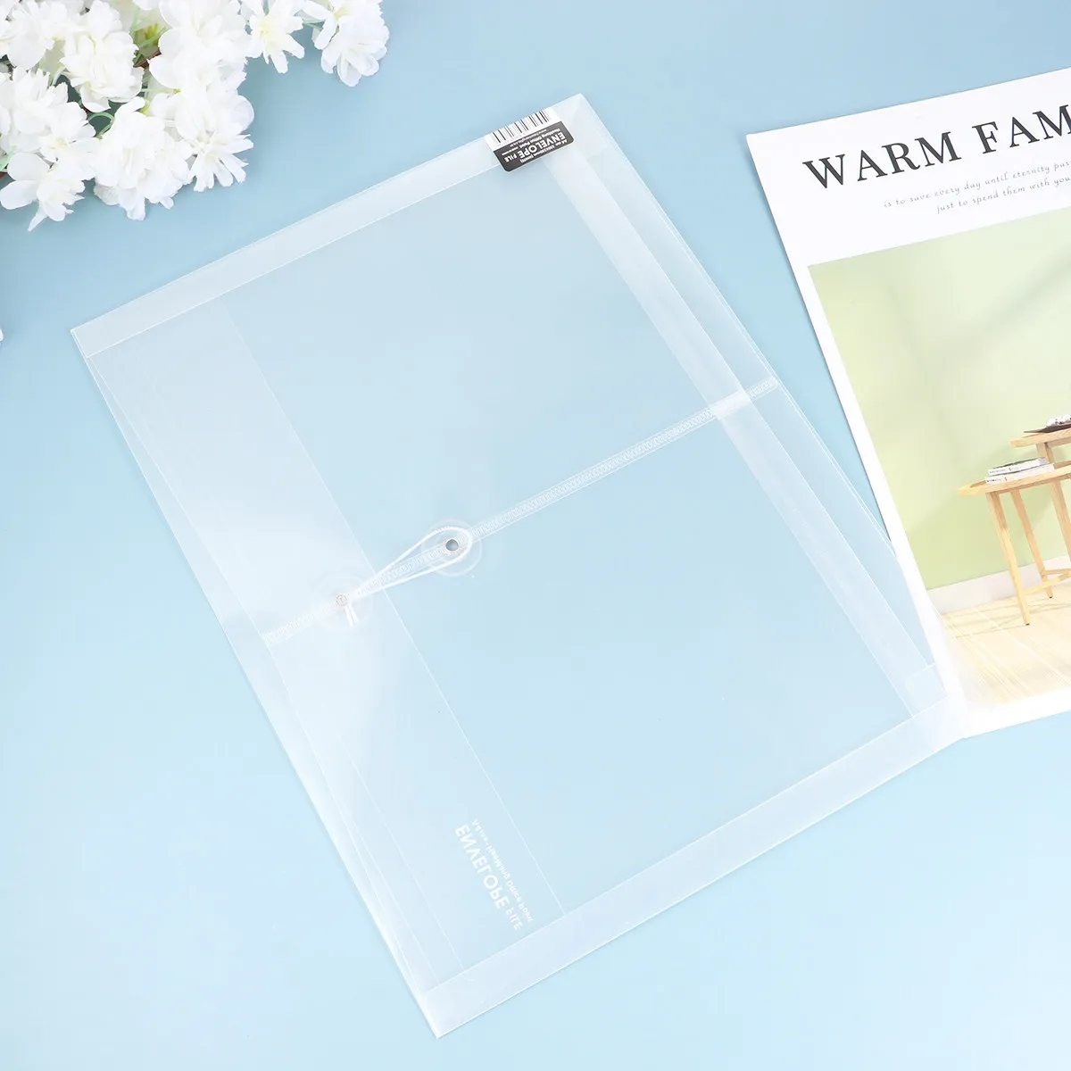 

10Pcs Clear Plastic Envelopes Document Organizer A4 Size Waterproof Tear Resistant File Folder String Tie Closure for Office