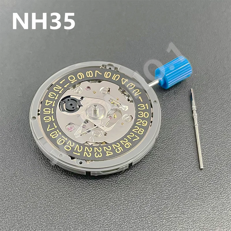 NH35 Automatic Mechanical Movement Date Wheel High Accuracy 24 Jewels Mod Watch Replacement Date at 3:00 Black Yellow Numbers