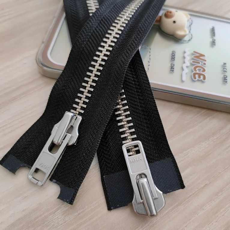 Genuine YKK8 Silver Double-open Double-ended White Zipper YKK8 White Copper Teeth Pull Up and Down