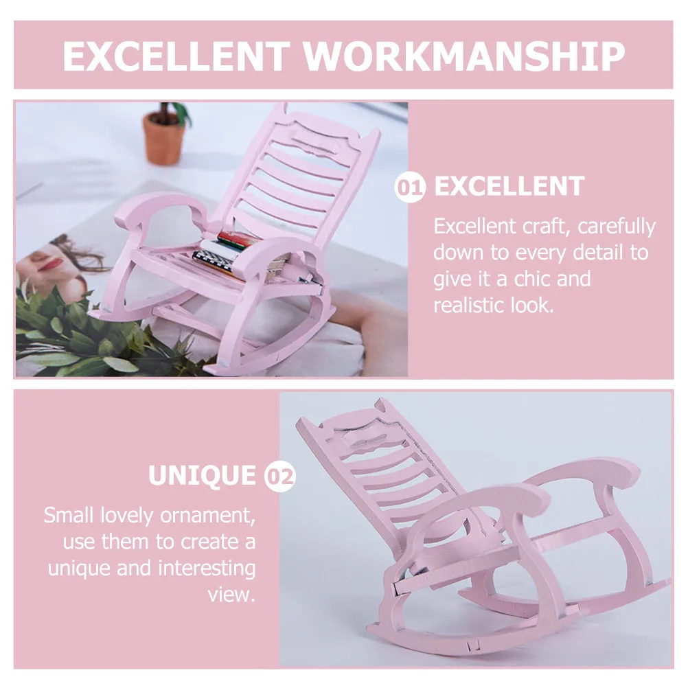 

Wood Miniature Rocking Chair for Kids Pretend Pot Ornament Micro Landscape Accessory Tabletop Decor Craft DIY Beach