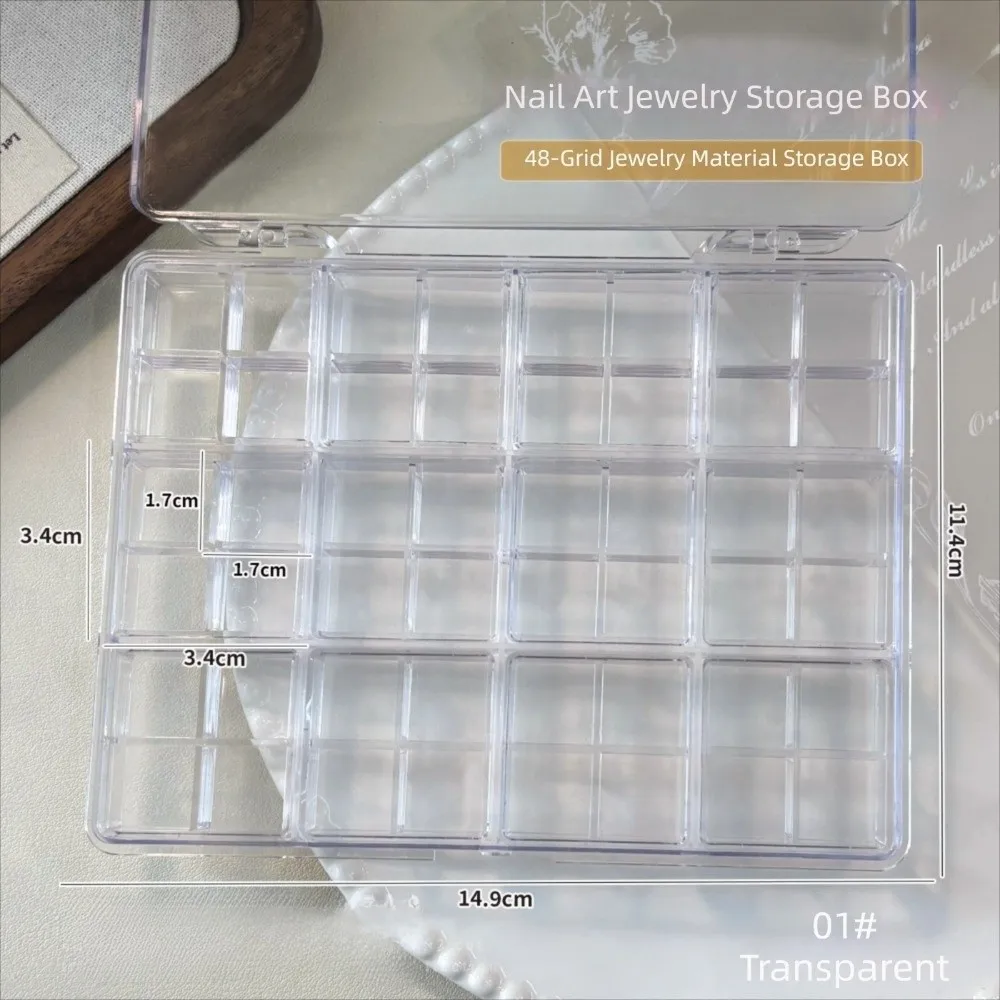 48 Grids Nail Accessories Storage Box Big Size Four Grid Jewelry Earrings Display Box Transparent Stackable