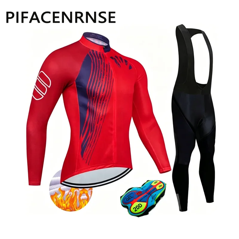 Conjunto de Jersey Térmico de Inverno para Ciclismo Masculino, Uniforme de MTB, Roupas Quentes, Maillot Ropa Ciclismo, Vestuário de Manga Longa