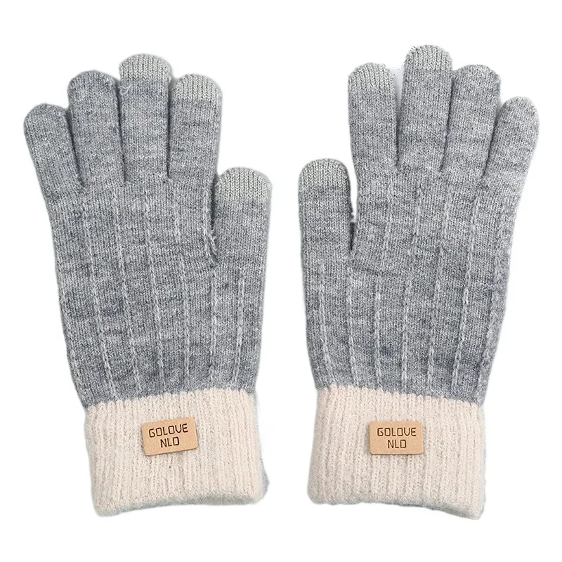 Теплые вязаные перчатки с полным пальцем, перчатки с сенсорным экраном, плюшевые толстые мягкие перчатки для верховой езды, теплые нескользящие осенне-зимние перчатки