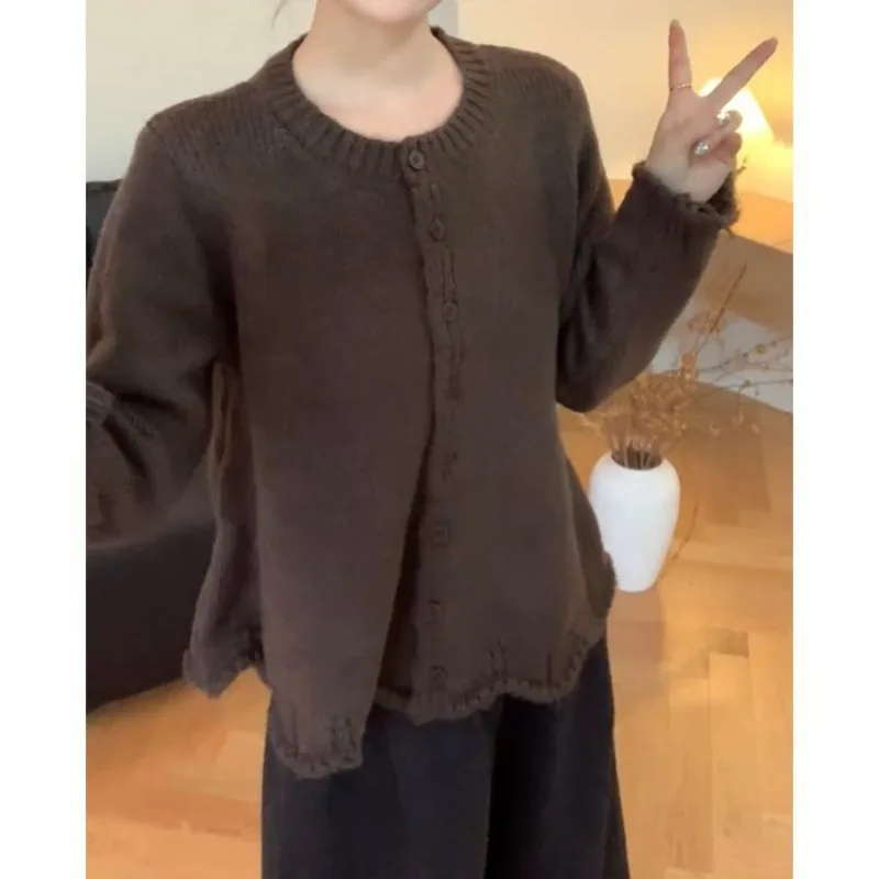 

2025 Autumn New Style Retro Lazy Style Single-Button Knitted Cardigan Fashionally Loose and Slimming Sweater Jacket