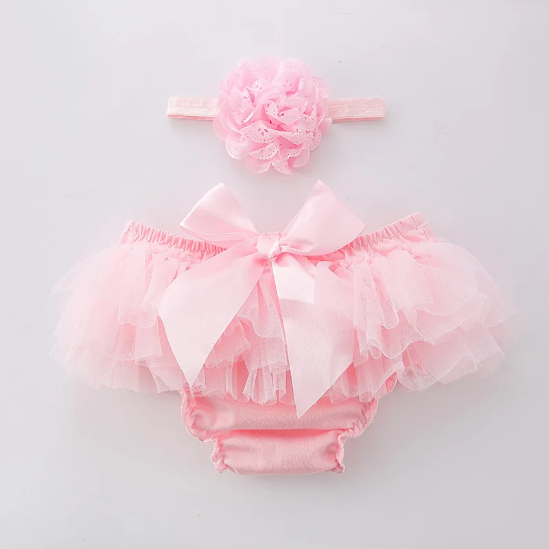 Baby Cotton Lace Bloomers Newborn Flower Headband Shorts Cute Baby Bottom Diaper Cover Toddler Girls Summer Satin Short Pants