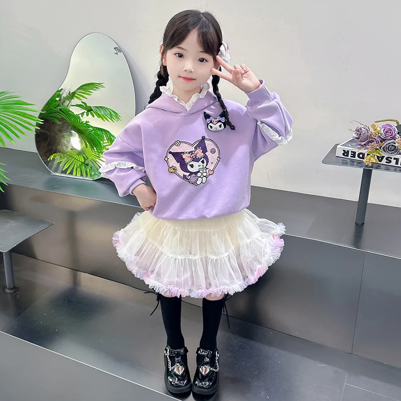 Girls Kuromi Hooded Sweatshirt Cartoon Sanrios My Melody Cinnamoroll Kids Sweatshirt Fashion Tops Cute Gauze Kids Autumn Clothes