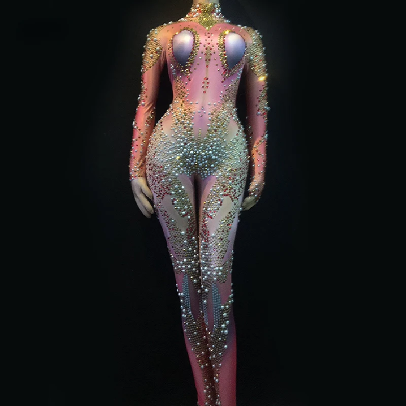 

fashion Stage Big Rhinestones Jumpsuit Women Sexy Glisten Bodysuit Dance performance Costume Birthday Singer nightclub romper