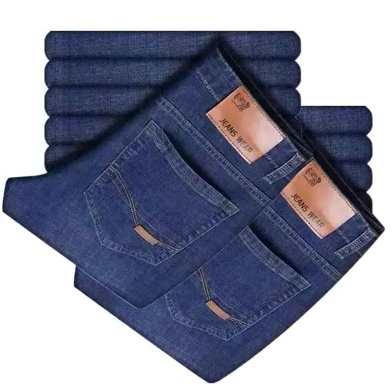 

Мужские удобные и мягкие повседневные джинсовые брюки в деловом стиле, облегающие брюки прямого кроя, модный мужской бренд, легкие эластичные брюки класса люкс